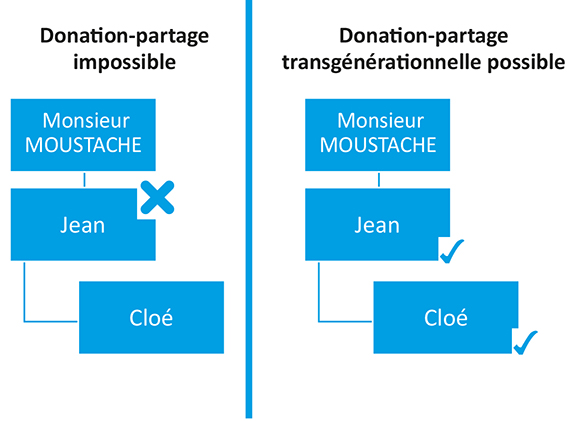 co3-a3573-fig001 Schéma d'une souche unique : donation-partage versus donation-partage transgénérationnelle